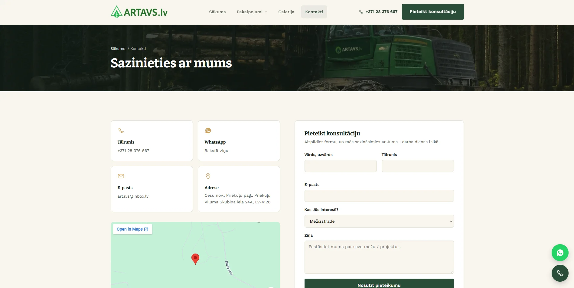 ARTAVS mežizstrādes un meža apsaimniekošanas mājaslapa — ekrānuzņēmums 4